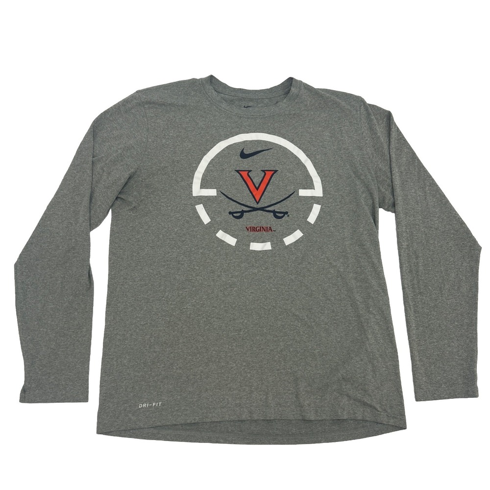 Virginia Cavaliers Shirt Men L Gray The Nike Tee Dri-Fit Long Sleeve Crew Neck